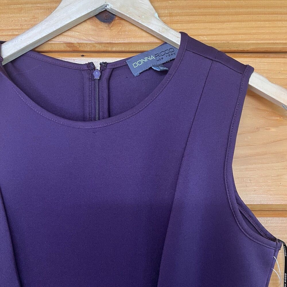 DONNA RICCO Round Neck Size 6 Deep Purple Sleeveless Fit & Flare Decorative Hem - Picture 3 of 4